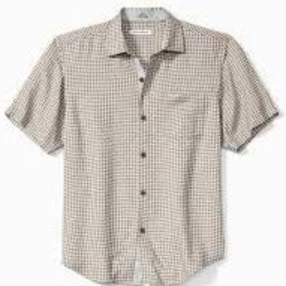 Tommy Bahama NWOTShasta Shores Check Brown‎ Tan Men's 100% Silk Shirt Size XL/TG